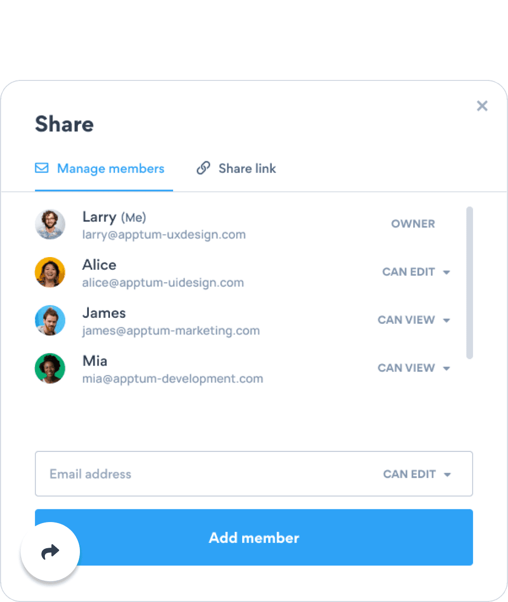 Invite, share a link, or export to PDF
